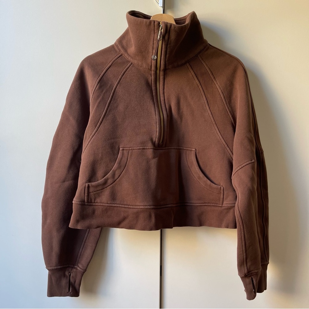 Lululemon Scuba Oversized Funnel Neck XS/S Java Brown Gold Half Zip